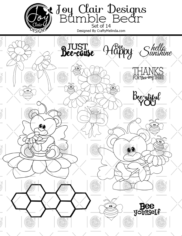 Photo of all the digital stamps included on the set Bumble Bear