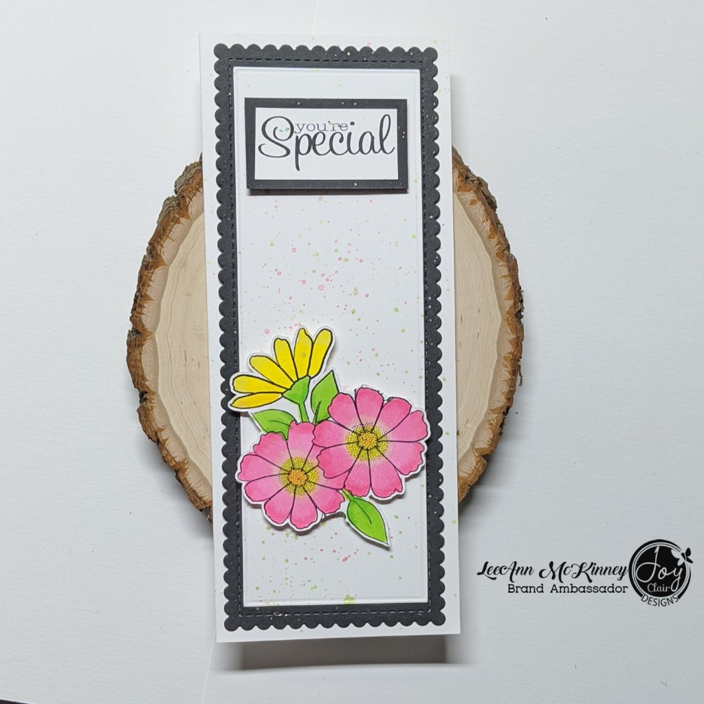 Slimline card created with the digital flowers and sentiments from Floral Joy set. 