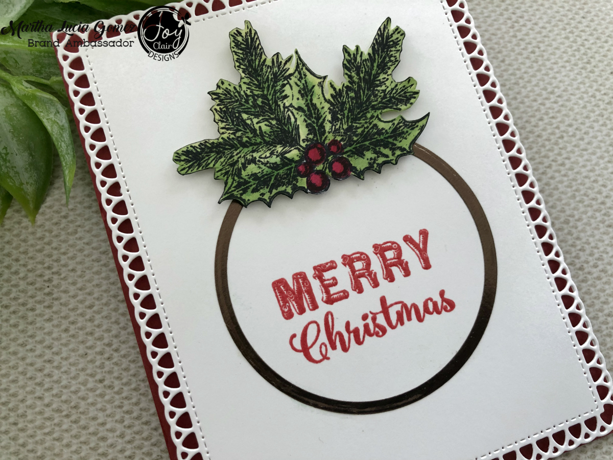 Inspiration for Christmas in July. Close Up of a Card stamped with Rustic Christmas Sentiments set from Joy Clair Designs