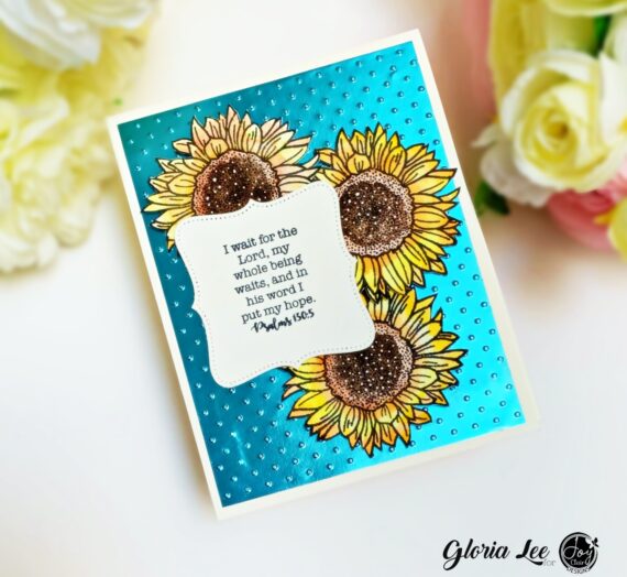 Sunflowers card with embossed foil background