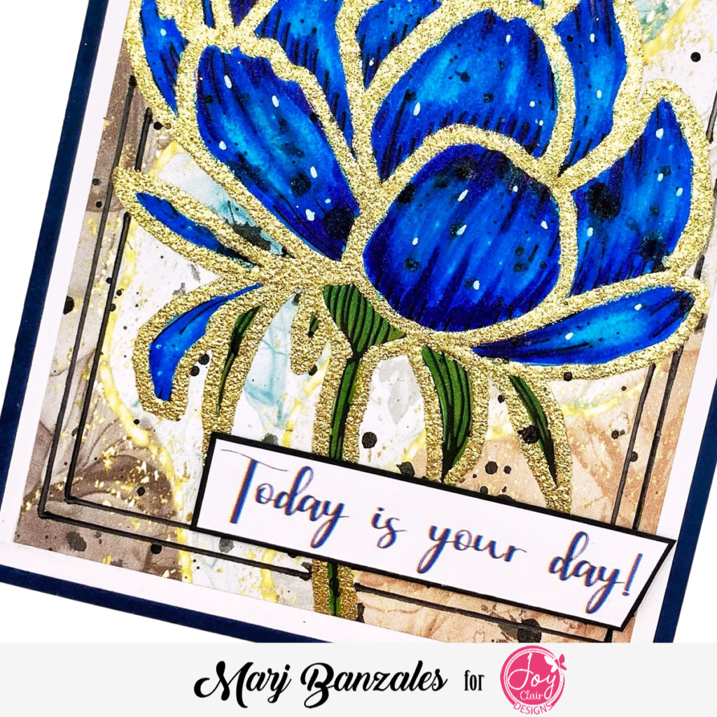 Gold embossed flower with blue color