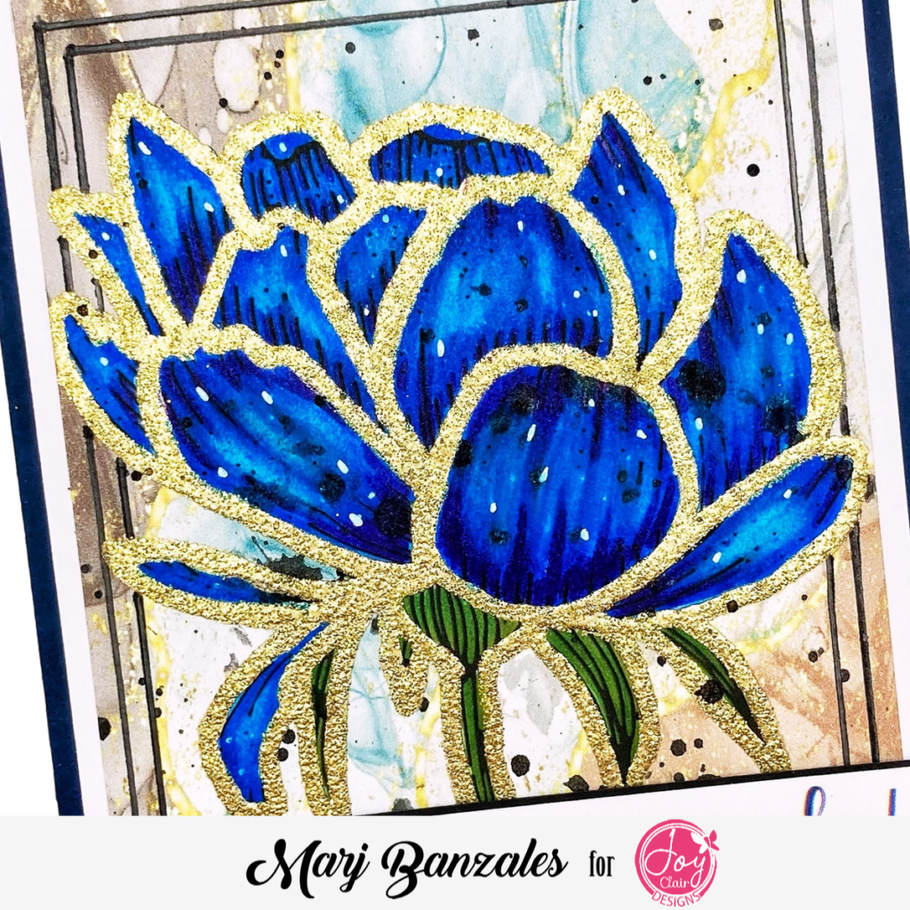 Alcohol ink background with gold embossed flower