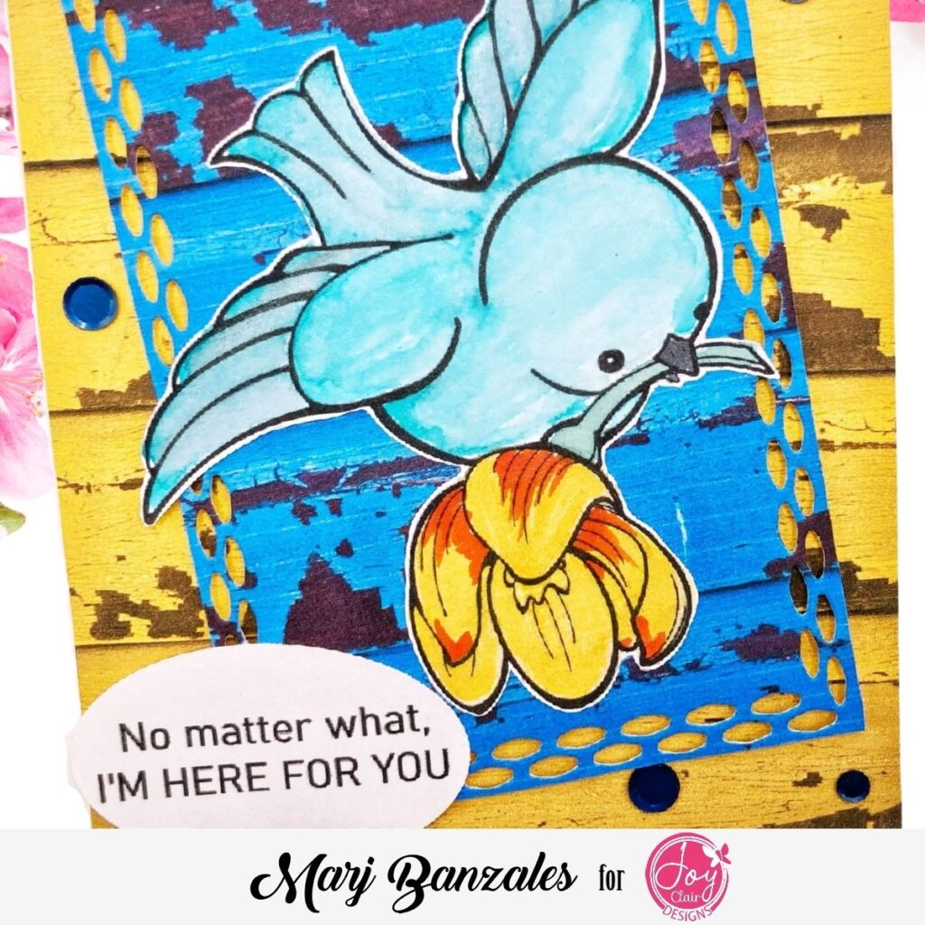 No matter what, i'm here for you. Blue bird with beautiful yellow and orange flower
